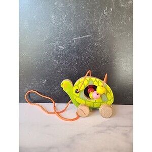 Janod- Wooden Turtle Mini Looping Pull Toy- Encourages Walking-12 months +